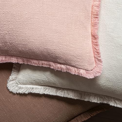 MIULEE Boho Linen Fringe Decorative Throw Pillow Covers Pink 20x20 - Image 4