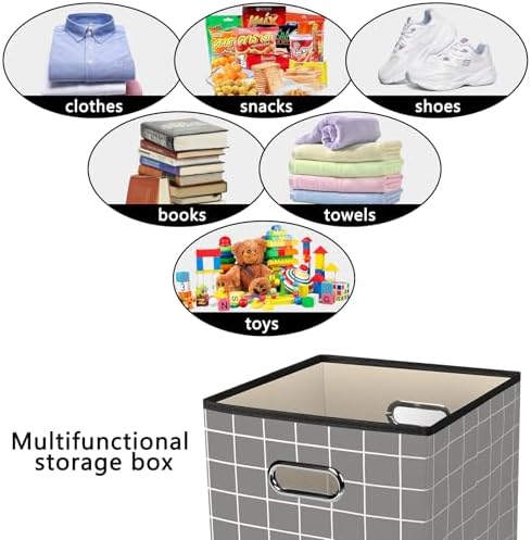 Yunkeeeper storage bins Cubes, Fabric Cube Organizer with Handle, Foldable Cube Bins for Cloth or Accessary Storage, 11x11x11, Set of 3,(Grey grid) - Image 3