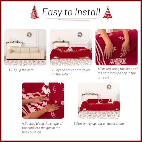 MYSKY HOME Sofa Covers for 2 Cushion Couch L Shaped Couch Cover, Washable Couch Covers with Tassels Boho Couch Cover Non Slip Super Universal Soft Sofa Slipcover for Kids, Dogs, Pets, 71"x102", Red - Image 6