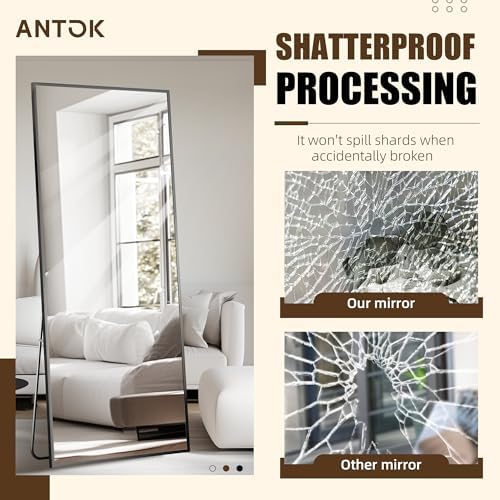 Antok Over The Door Mirror Full Length, 58'' x 21''Wall Mounted Hanging Mirror, Aluminum Alloy Frame, Shatterproof Glass, No Drill Installation for Bedroom, Closet, Bathroom, Dorm, Rect Corner,Black - Image 4