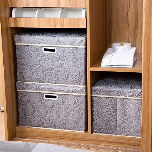 PRANDOM Large Storage Boxes with Lids [5-Pack] Fabric Decorative Storage Bins Cubes Organizer Containers Baskets with Handles for Closet Grey 17.5x11.8x11.8 In For 6+ Year Old Boys and Girls - Image 3