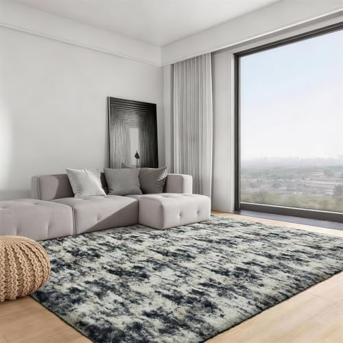 Ophanie 9x12 Black Gold and Grey Area Rugs for Living Room,Large Dark Black Gold Fluffy Shag Fuzzy Plush Soft Carpets,Floor Shaggy Rugs for Bedroom,Carpet for Boys Decor with Over 99 pcs Pile fibers - Image 3