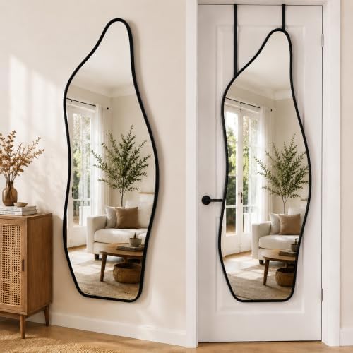 Full Length Door Mirror, 48"x16" Wall Mounted Mirror, Black - Image 5