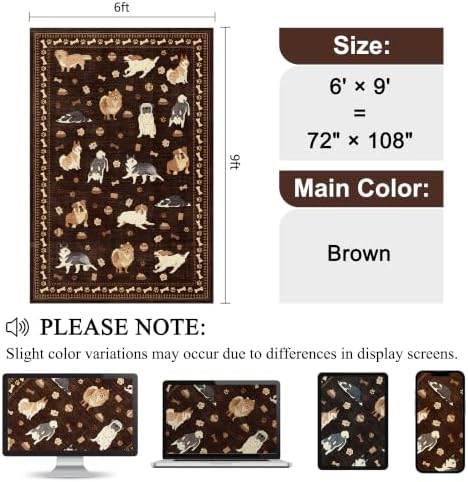 DUKINO 6x9 Washable Dog Area Rug for Living Room Non Slip, Brown - Image 2