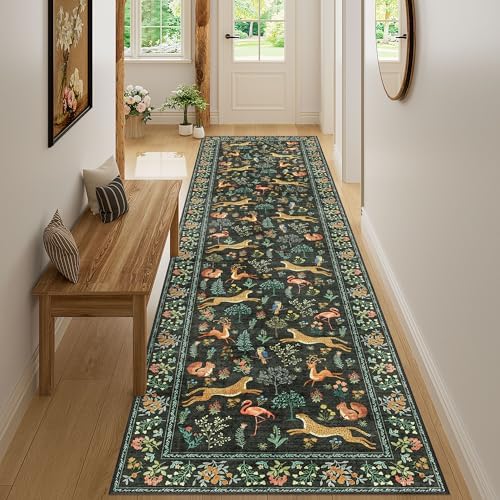 DUKINO 2.6x10 Washable Runner Rug, Non Slip Animal Rug for Hallway, Black - Image 6