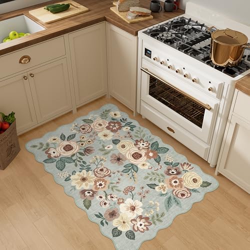 DUKINO 2x3 Rug for Entryway, Floral Door Mat Washable Rug, Sage Green - Image 5