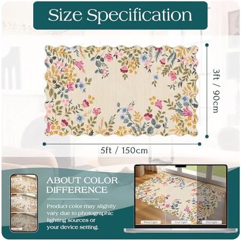 Colorful Floral Entry Rug - 3x5 Ft Washable Indoor Outdoor Front Door Mat Outside Entrance Front Porch Mat Non-Slip Boho Throw Rugs for Living Room Bedroom Entryway Kitchen Office Porch Decor - Image 2