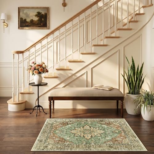 RELEANY Washable Area Rug, Small 2'6"x4', Brick/Brown/Green - Image 2