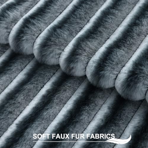 Pallene Faux Fur Decorative Throw Pillow Covers 20x20 Set of 2, Ombre Blue - Image 2