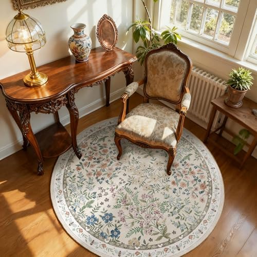 Washable Round Rugs for Bedroom 4ft: Living Room Rug Stain Resistant Non Slip Low Pile Ultra Soft Faux Wool Small Circle Rugs for Entryway Kitchen Bathroom Nursery Entrance Dorm Home Office Indoor - Image 2