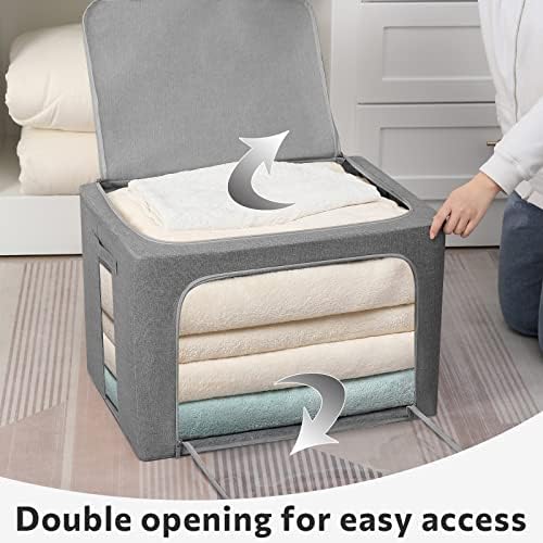 FHSQX 2 Pack Clear Window Storage Bins Large Foldable Fabric Storage Bins Boxes for Clothes Stackable Organizer Set with Carrying Handles19.7X 15.7X 12.6 Inches - Image 4