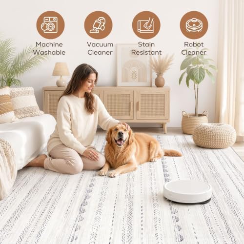 Nakagishi Boho 8x10 Area Rug Living Room Rugs Machine Washable Gray - Image 3