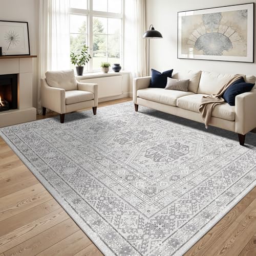 Ksrau 12x15 Area Rug Washable Vintage: Non Slip Living Room Large Rugs Grey by Ksrau