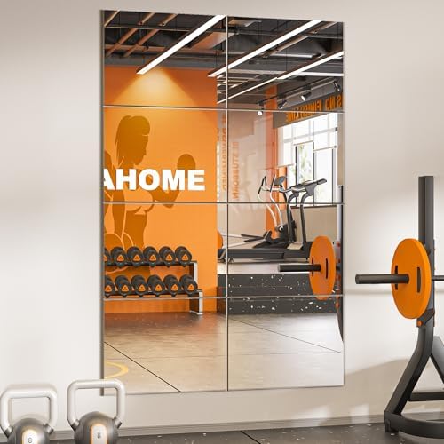 TRAHOME Wall Mirror Tiles, 16"x12"x8PCS Full Length Home Gym Mirror by TRAHOME