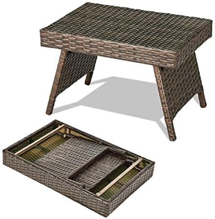 HAPPYGRILL Outdoor Wicker Table Folding Rattan Standing Coffee Side Table for Patio Lawn Bistro Poolside Garden by HAPPYGRILL