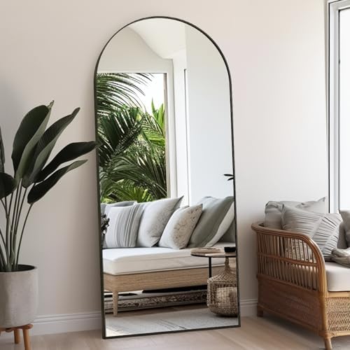 Rowjut Floor Full Length Mirror, Arched Mirrors Full Length 71"x30" Freestanding Large & with Aluminum Frame & Wall Mounted & Hanging or Leaning/Full Body Mirror for Bedroom, Black by Rowjut