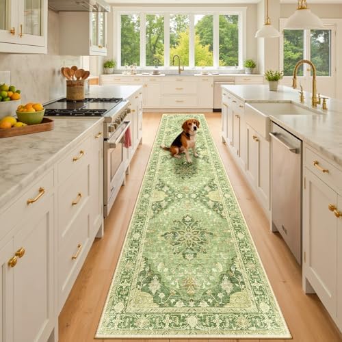 RELEANY Washable Area Rug, Runner 2'x10', Green/Yellow by RELEANY