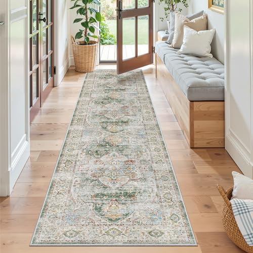 Madane Hallway Runner Rug 2x8 Washable Kitchen Rugs Non-Slip, Green by Madane