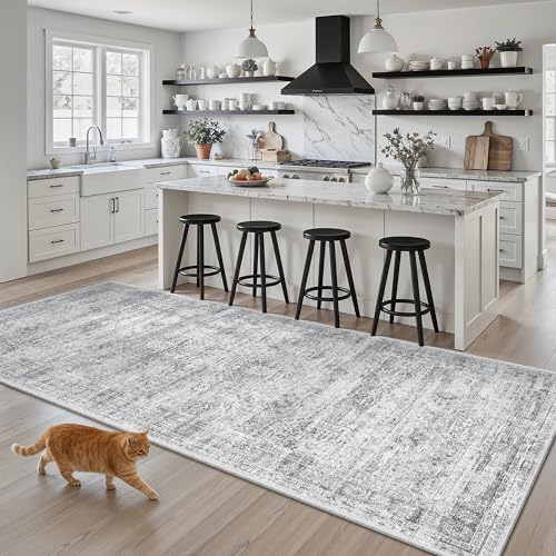 Soalmost Washable Kitchen Runner Rug 3x6 Hallway Entry Rugs Non-Slip, Grey - Image 2