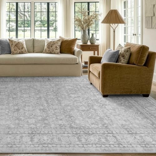9x12 Ft Extra Large Area Rugs for Living Room, Soft Non-Slip Machine Washable Rug, Vintage Stain Resistant Carpets for Bedroom Nursery Dining Room Home Decor (Grey) - Image 3