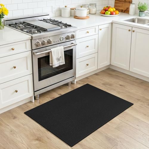 KOZYFLY Indoor Door Mat 2x3 ft Small Area Rugs Washable Front Door Mat Non Slip Rubber Backed Entryway Rug Cotton Entrance Doormat for Front Porch Bathroom Kitchen Bedroom, Black/Dark Grey - Image 2