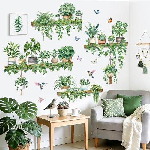 decalmile Green Pot Plants Tropical Leaf Vines Leaves Wall Decals Stickers - Image 2