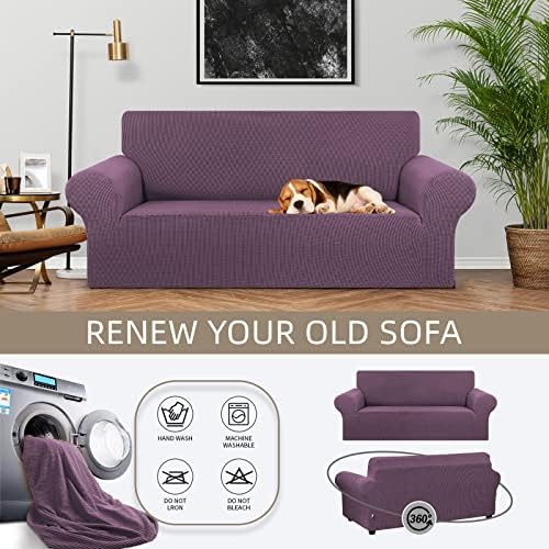 KEKUOU Stretch Loveseat Couch Cover, 2 Cushion Couch Slipcover,Dark Purple - Image 3
