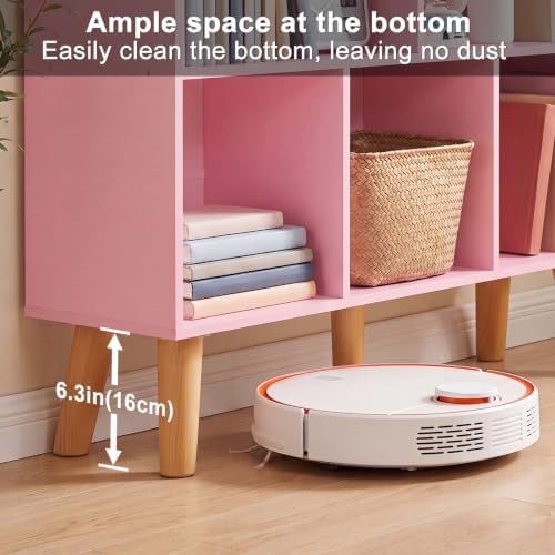 YAHARBO 8 Cube Bookshelf,3 Tier Bookcase with Legs,Light Pink Mid-Century Modern Bookshelves,Large Free Standing Open Storage Organizer Shelf,Tall Wooden Book Case Furniture for Bedroom,Living Room - Image 6