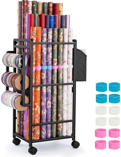 Aquzee Wrapping Paper Storage, Rolling Gift Wrap Storage Stand by Aquzee
