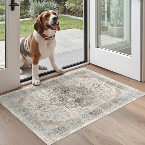 Madane Washable Area Rug 2x3 Small Entryway Rugs Non-Slip Light Taupe Brown by Madane