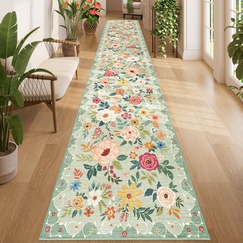 DUKINO 2x14 Runner Rug, Washable Long Kitchen Runner Rug Non Slip, Green by DUKINO