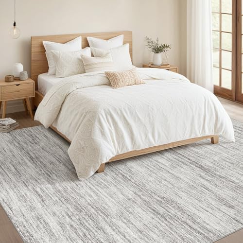 Nakagishi 8X10 Area Rugs Living Room: Washable Large Vintage Rug Neutral Non-Slip Soft Stain Resistant Indoor Carpet for Bedroom Nursery Dining Room Office Playroom - Grey-01 - Image 5