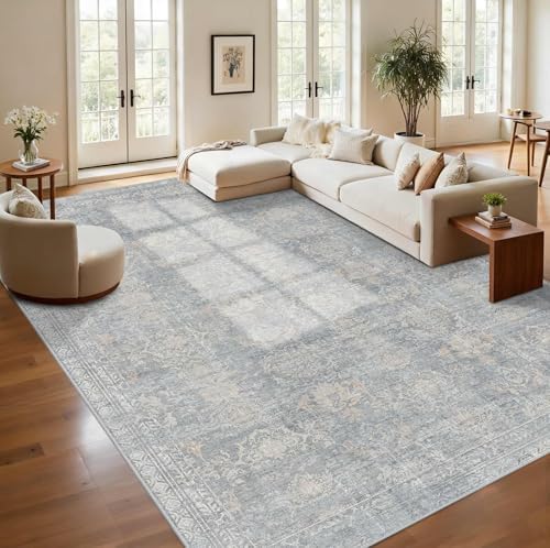Rugxara 9x12 Area Rugs for Living Room Large Washable Rug, Blue/Beige - Image 4