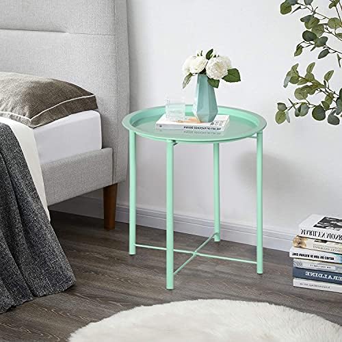 VECELO Side/End Table, Folding Round Metal Anti-Rust and Waterproof Outdoor or Indoor Tray for Living Room Bedroom Balcony and Office, 2 PCS, Light Green - Image 4