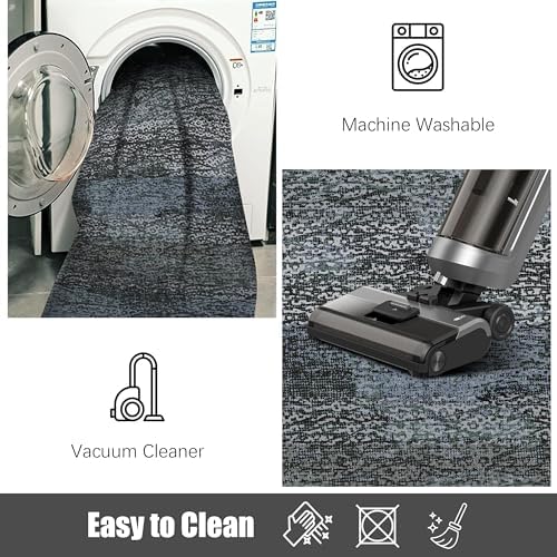 RUGSURE Washable Area Rug - 1/6 Thick - Stain & Water Resistant Non-Slip - Resistant Rug for Living Room, Bedroom, Nursery, Pet & Child Friendly, Vintage Charm Area Rugs (Darkgrey+Bule, 5' x 7') - Image 7