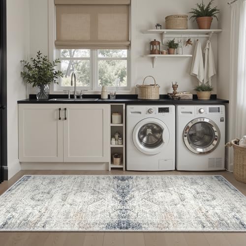 Soalmost Runner Rug 2x6 Washable Kitchen Hallway Runners Blue/Ivory - Image 4