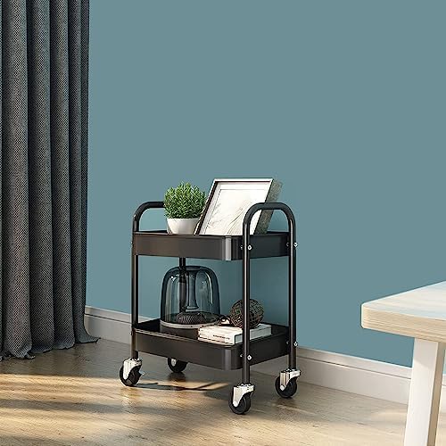 Melody House 2 Tier All-Metal Rolling Storage Cart with Handle and Locking Wheels - Kitchen, Laundry, Office, Bathroom Organizer, Black - Image 5