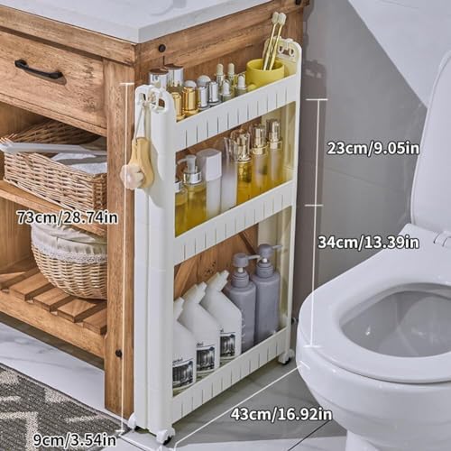3.54 Slim Storage Cart Durable Bathroom Organizer Slide Out Storage Cart Rolling Utility Cart Slide Out Organizer Narrow Shelf Rack for Kitchen Bathroom Study Office - Image 2