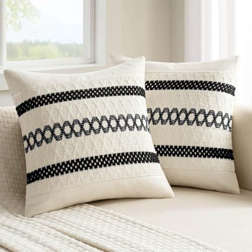 MIULEE Set of 2 Black Boho Decorative Pillow Covers 20x20 Inch by MIULEE