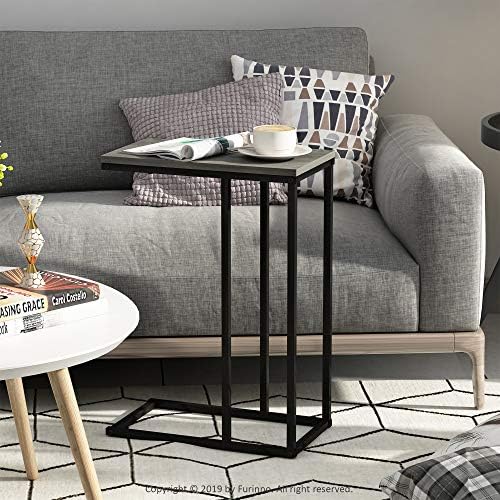 Furinno CAMNUS C-Shape Metal Frame Side Table, French Oak Grey - Image 2