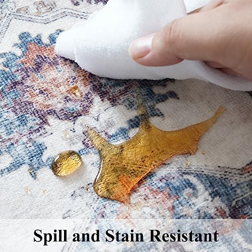 5x7 Living Room Area Rugs: Washable Non-Slip Stain Resistant Rug for Nursery Bedroom Dining Room Vintage Ultra Soft Indoor Carpet for Kitchen Farmhouse Distressed Floor Mat for Home Office (5x7 Brick) - Image 4