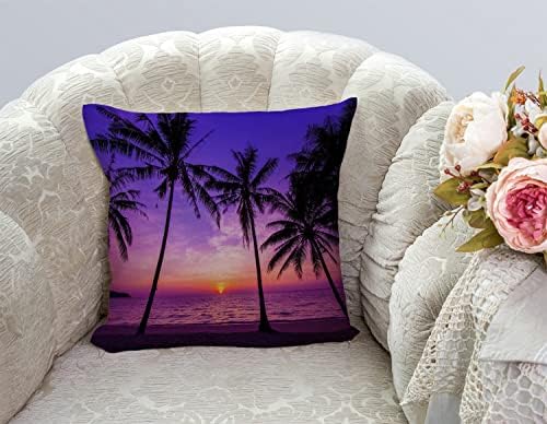 TSSOHU Sunset Beach Pillow Cover 18x18 Inch Tropical Palm Tree Landscape Cotton Linen Cushion Cover for Home Sofa Chair Decor Farmhouse Pillow Case - Image 2