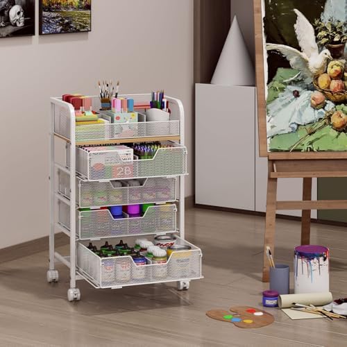 5-Tier Craft Organizer Cart with 5 Sets of DIY Dividers,Craft Organizers and Storage with Drawers,Lockable Wheels Rolling Utility Cart on Wheels,Art Supply Organizer,Ideal for Studio,Office,White - Image 5