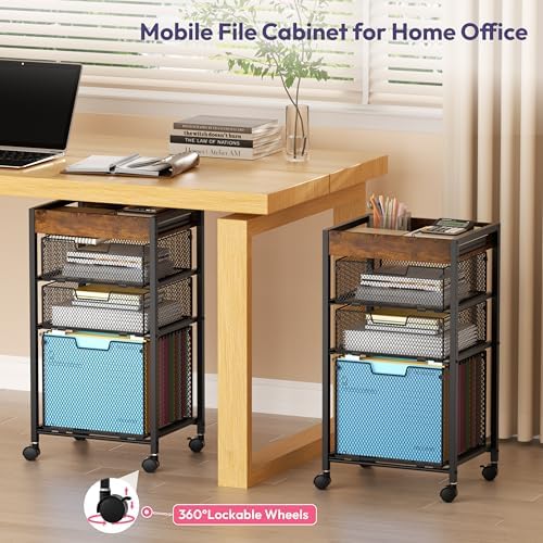SWTYMIKI Rolling File Cart with Drawers - 4 Tier Under Desk Storage Craft Rolling Organizer Cart - Office Storage &Organization, Mobile Metal Filing Cabinet for Office and Home Espresso - Image 7