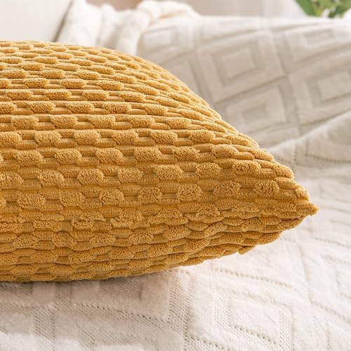 Set of 4 Mustard Yellow Decorative Throw Pillow Covers 16x16 Inch Corduroy Pillow Covers for Bed Couch Sofa Living Room Soft Square Cushion Cases - Image 6