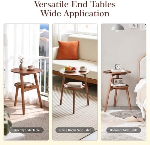 2-Tier Round Bamboo Side Table, Mid Century Modern End Table - Image 7