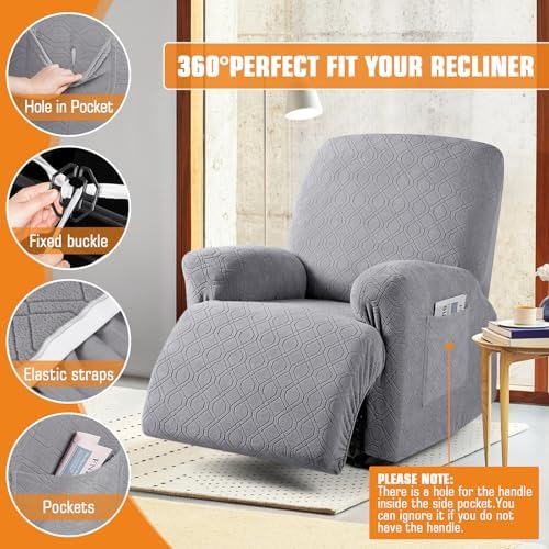 VANSOFY Stretch Recliner Chair Cover, Slipcover, Light Gray, 1 Seater - Image 5