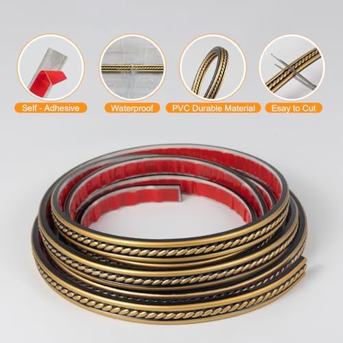 0.8" x 49.2FT Total Black Gold Peel and Stick Crown Molding 3-Pack - Self-Adhesive PVC Trim with Elegant Finish for Accent Walls, Mirrors & Decor - Image 3