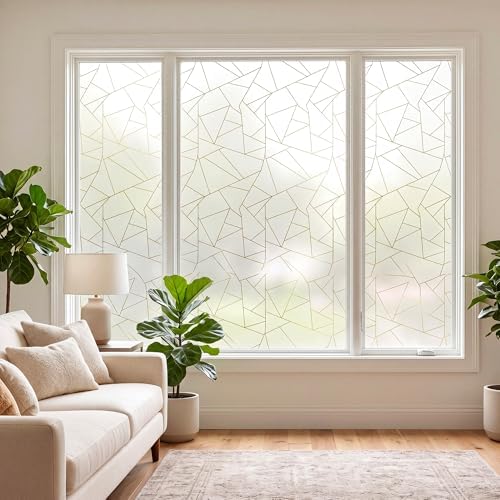Privacy Window Film White Irregular Geometry, Non-Adhesive Glass Door Film Static Cling Window Covering Paper, UV Rejection/Heat Control/Easy Removable for Home Office Decoration,35 by 78.7In. - Image 5