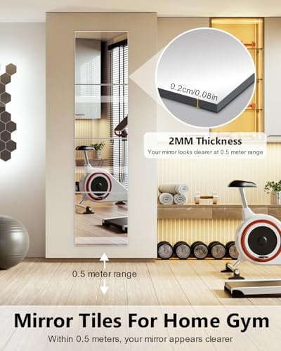 Full Length Wall Mirror Tiles, 12'' x 12'' x 4PCS, Acrylic Unbreakable Full Body Mirror for Bedroom Squares Shatterproof Mirror Sheets Wall Mounted for Home Gym Door Plexiglass Mirrors Safe for Kids - Image 3